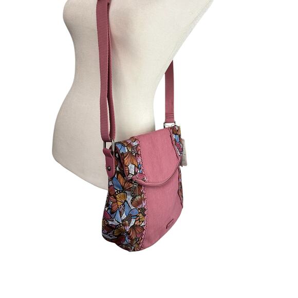 NWT Sakroots Artist Circle Fold Over Crossbody Shoulder bag Mulberry Butterfly - Picture 2 of 12